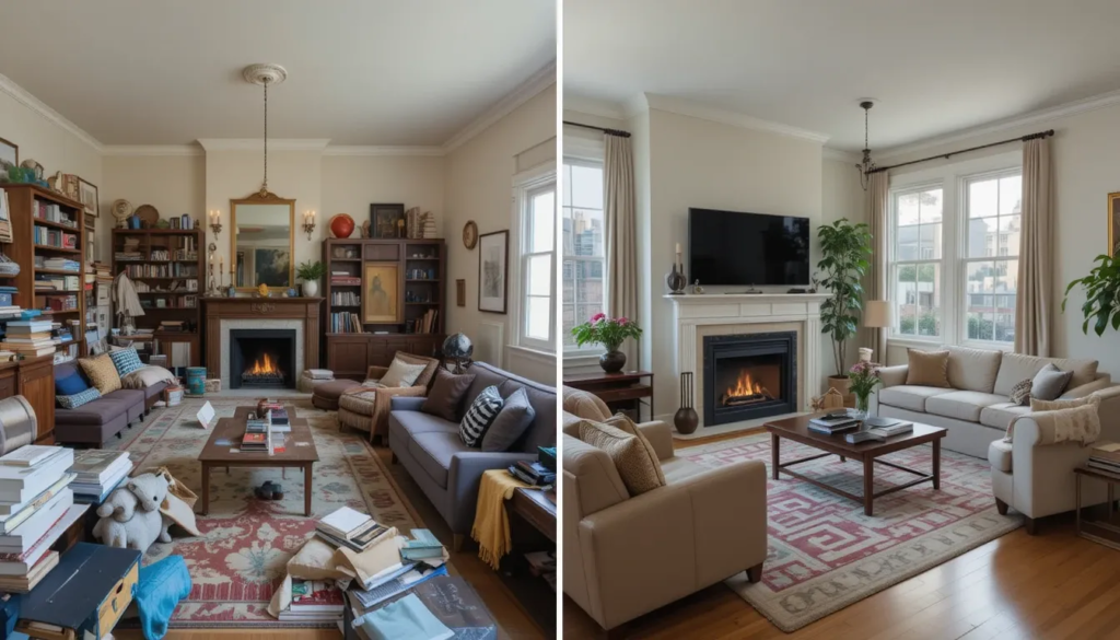 Before and after photos of a staged Chicago home interior